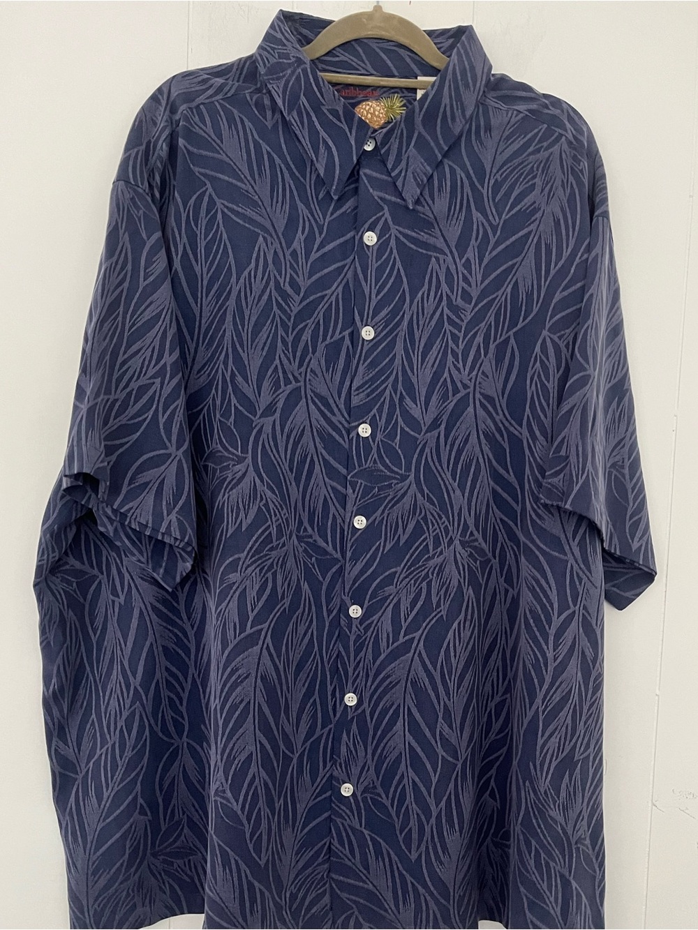 Caribean Men's Blue Silk Blend Casual Button Up Shirt Texture Design Size 3X